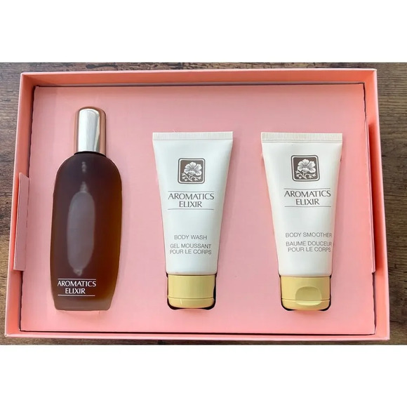 CLINIQUE Aromatics Elixir Perfume Set Spray Body Smoother Body Wash - Picture 1 of 10